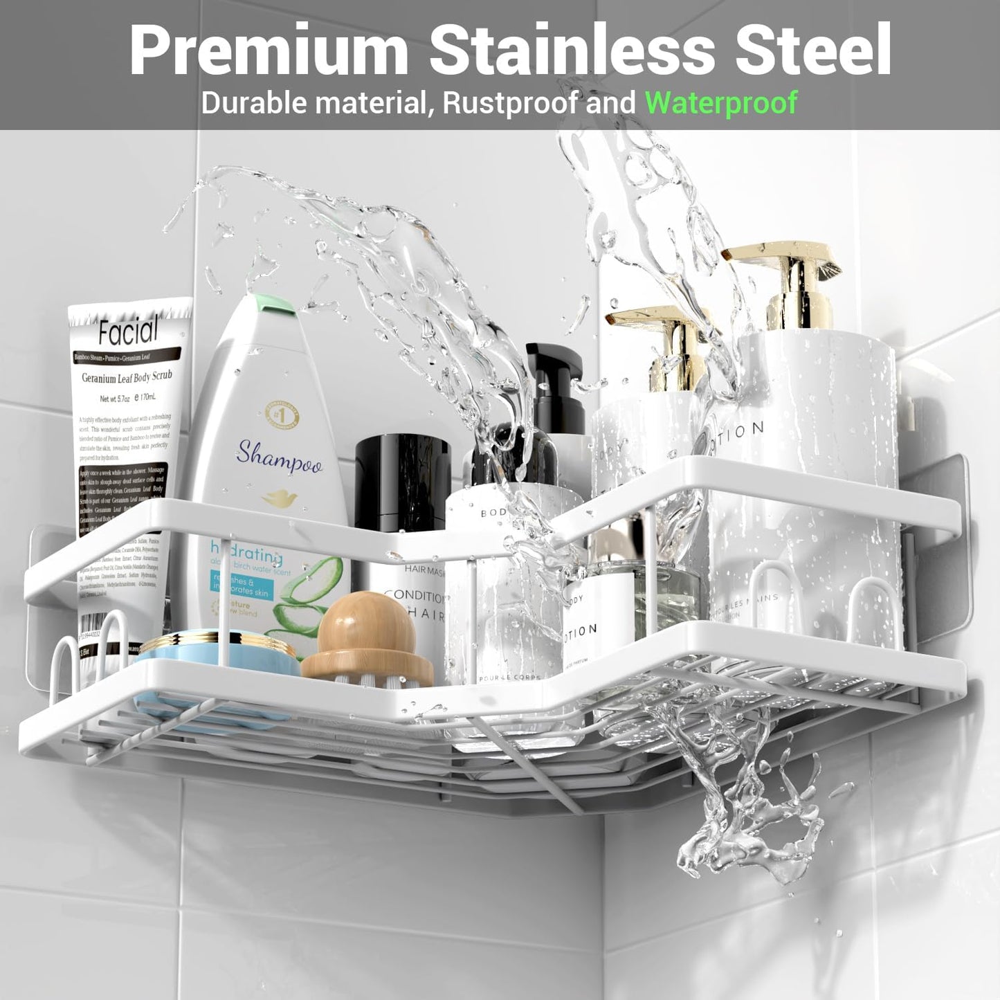 Corner Shower Caddy Bathroom Organizer Adhesive Shower Rack Bathtub Shelves - 3Pack No Drilling Shower Shelf For Inside Shower - Rustproof Bath Tub Organizer Caddy