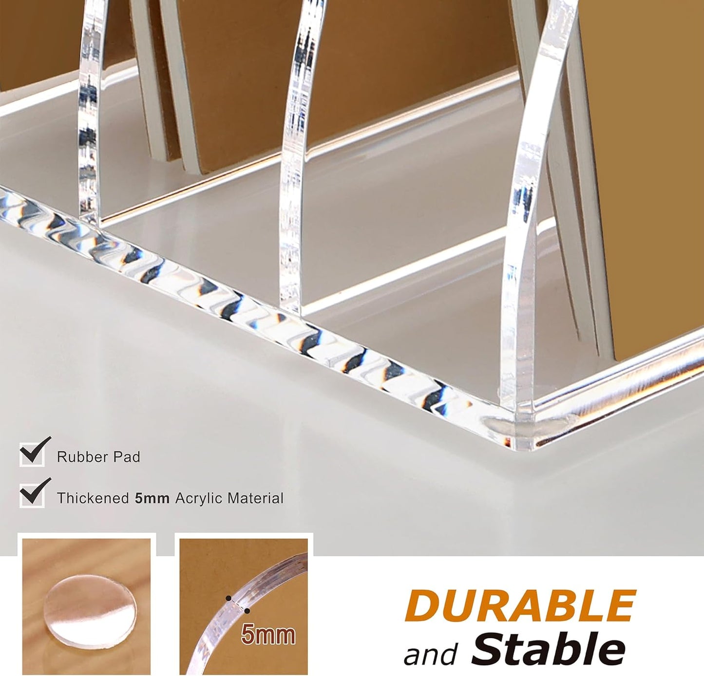 SANRUI Acrylic File Organizer, Compact Desk Organizer for Folders, Binders, Notebooks, Envelopes, Vertical Binder Storage Organizer, 6 Section Bookshelf for School Home Office Organization