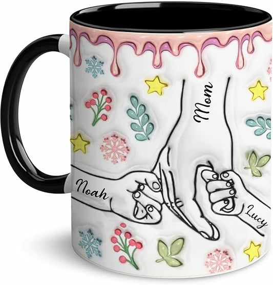 LOVELYPOD Custom Mom Mug with Kids Names, You Hold Our Hands Also Our Hearts Mug, Mama Coffee Cup, Mothers Day Gift, Personalized Mugs, Christmas Gifts, Mothers Day Mugs, Mom Gifts for Women