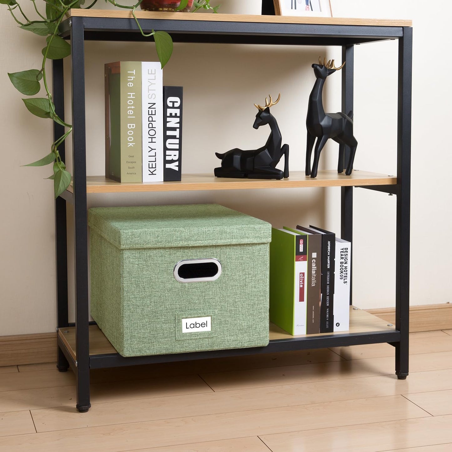 PRANDOM File Organizer Box - Set of 2 Collapsible Decorative Linen Filing Storage Hanging File Folders with Lids Office Cabinet Letter/Legal Size Green 17x14x11.2 inch