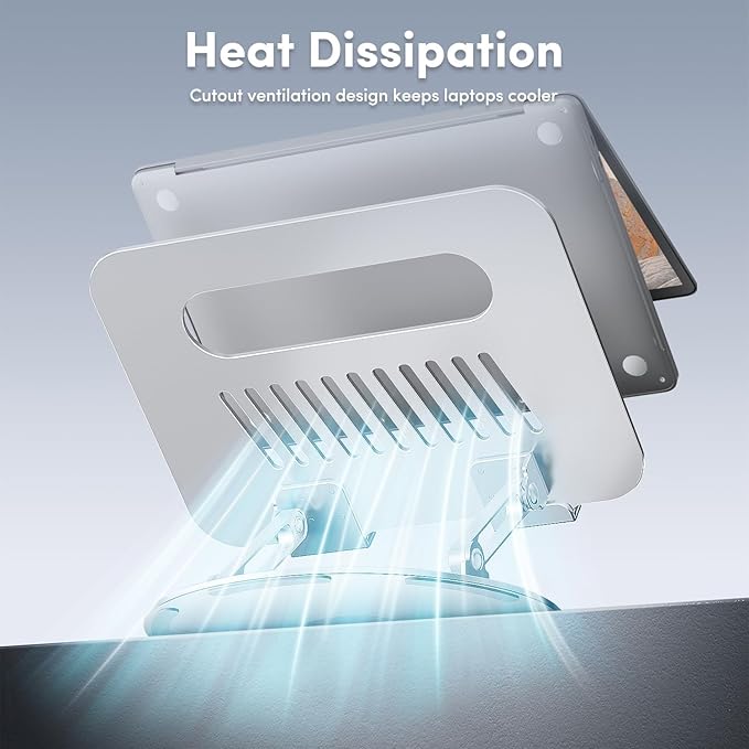 Lifelong Adjustable Laptop Stand with 360° Rotating Base, Ergonomic Computer Stand for Desk, Foldable & Portable Laptop Riser Holder Fits All MacBook, Laptops 10-16 Inches, Silver