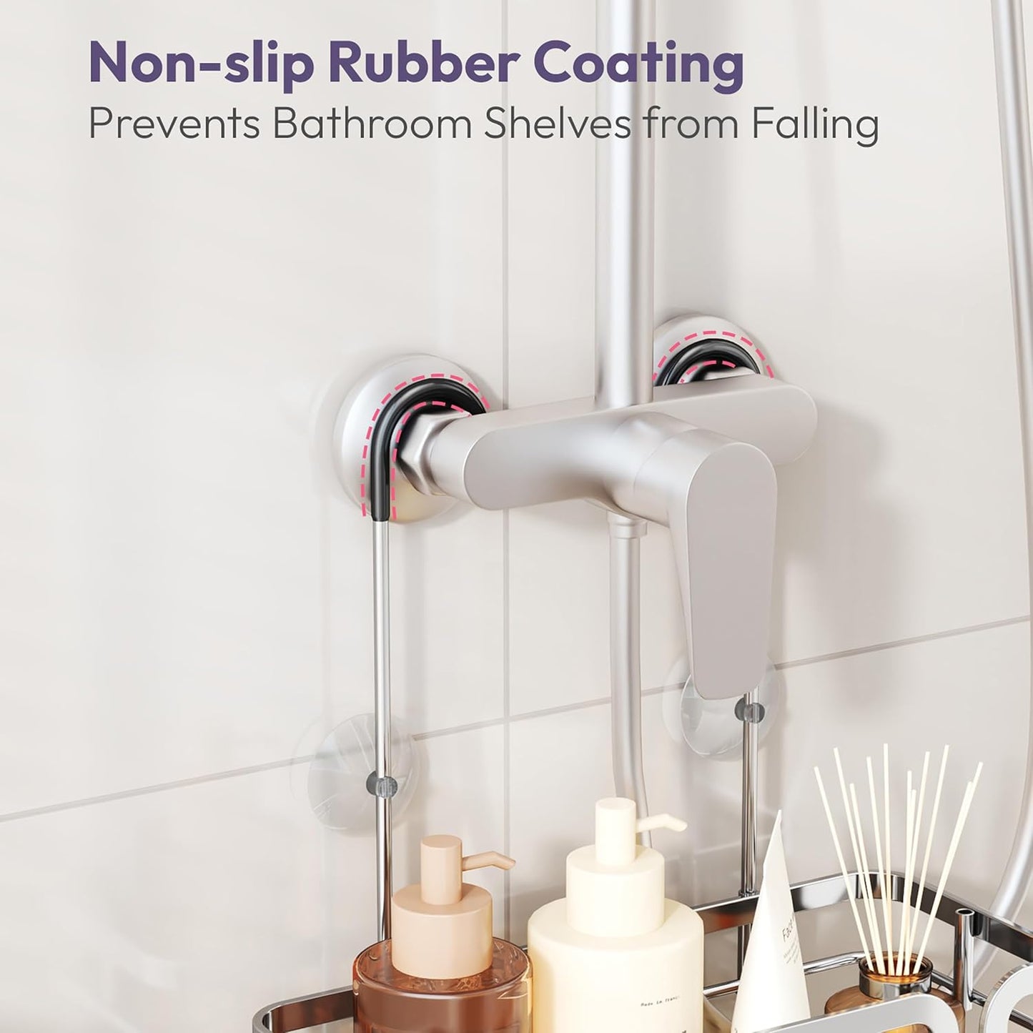 SWTYMIKI Shower Caddy Hanging Organizer - Over the Door Shower Caddy with 6 Hooks, 2 Installation Ways, Stainless Steel Rustproof Bathroom Organizer, Silver