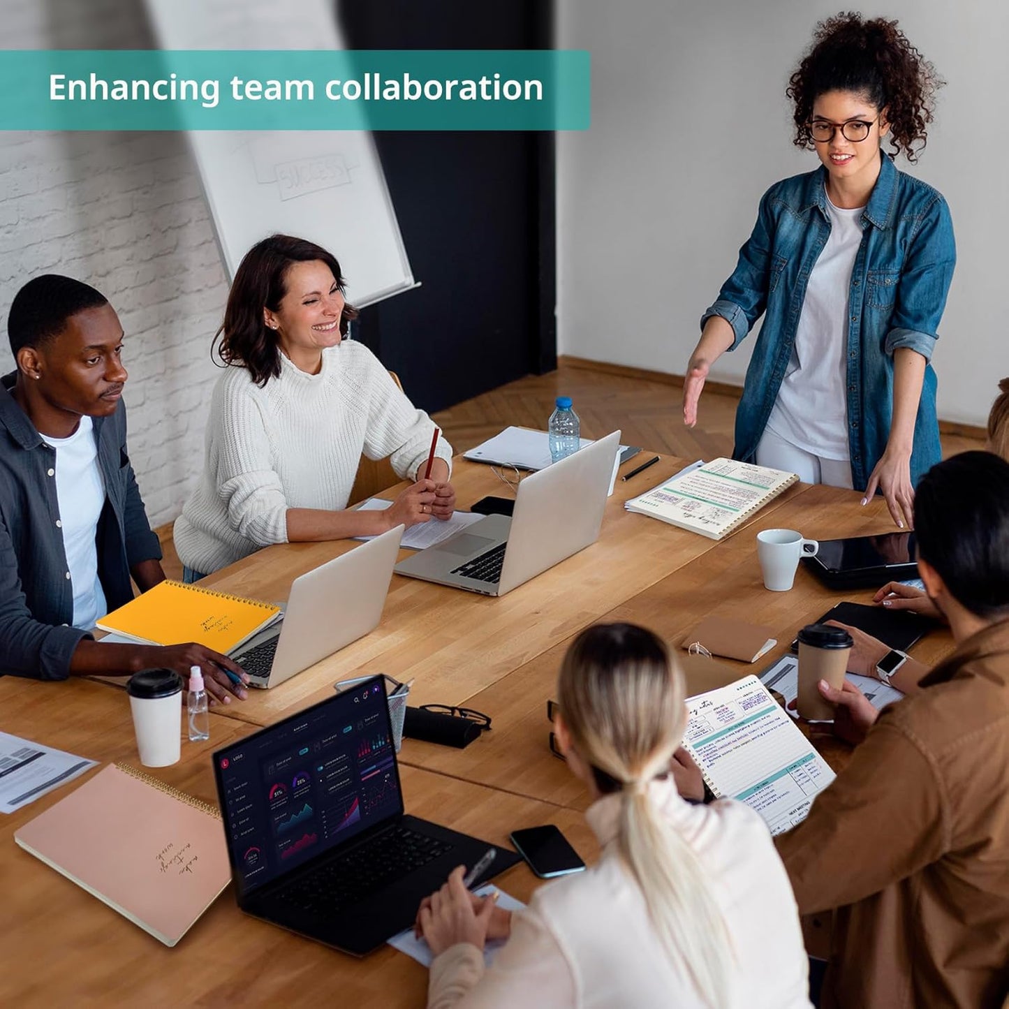 Taja Meeting Notebook for Work Organization - Work notebook with action items, Meeting Minutes Planner Notebook, Perfect Office Supplies for Men & Women - Yellow