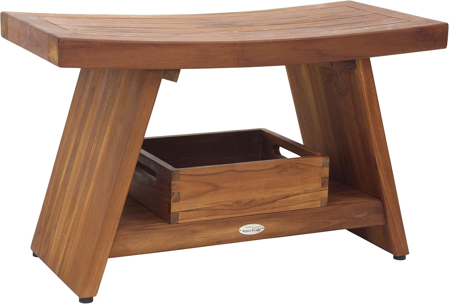 AquaTeak Patented 30" Asia Teak Shower Bench with Shelf & Moa Small Tray