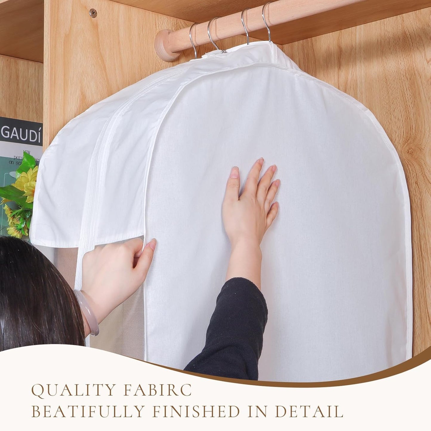 Univivi Premium Cotton Garment Bags for Hanging Clothes and Storage, 60 Inch Washable Dress Bags for Gowns Long, Full Zipper Dust Cover with Extra Large 10" Gusset & Clear Window - 2 Pack