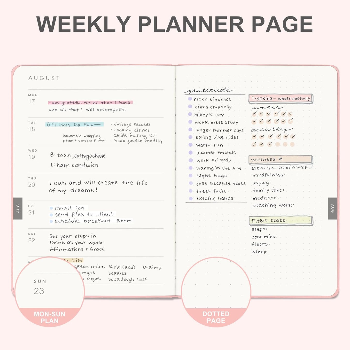 And Per Se 2026 Planner-Daily, Weekly & Monthly Leather Hardcover Planner, 5.7" x 8", Daily Schedule, Monthly Tabs, 100 GSM Thick Paper, Back Pocket(Pink)