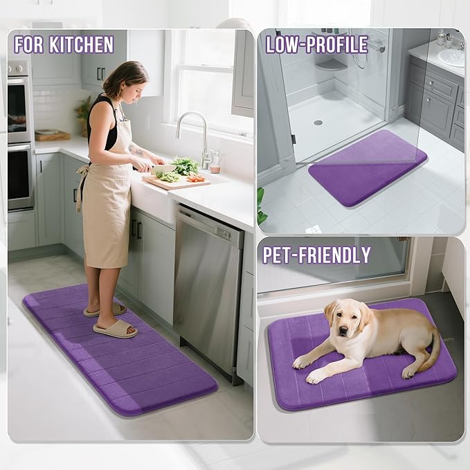 Yimobra Memory Foam Bath Mat, Super Soft Absorbent Bathroom Rug Non Slip 31.5x20 Inch, Quick Dry, Machine Washable Floor Carpet for Tub Shower, Home Decor Accessories, Lavender