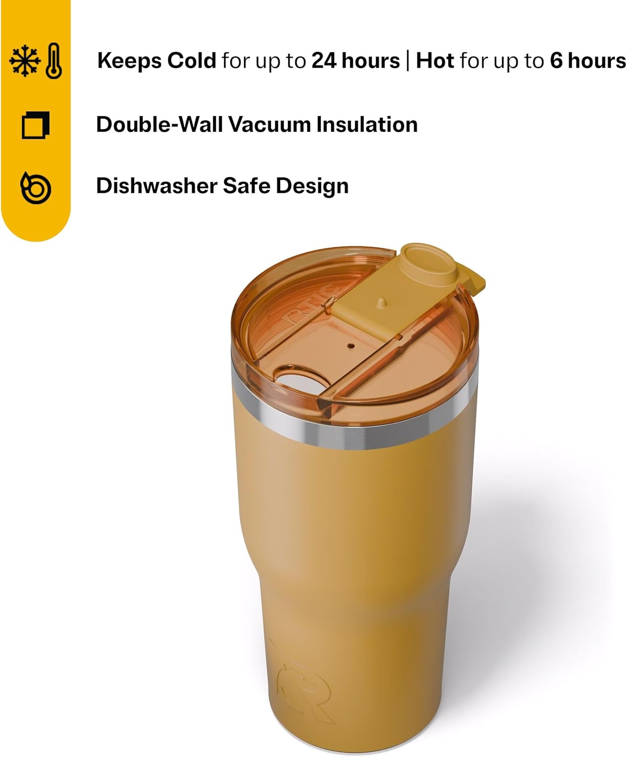 RTIC 30oz Essential Tumbler with Lid, Ceramic Lined, Insulated, Stainless Steel, Metal, Double Wall Vacuum-Insulation, Travel Cup for Iced Coffee, Tea, Hot and Cold Drink, Harvest