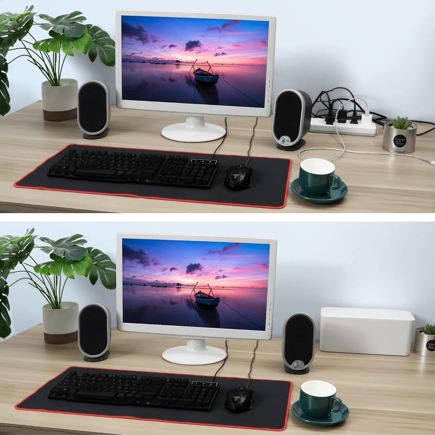 ZhiYo Cable Management Box White, 2Pack Cord Organizer Box - Extra Large and Medium Size, Cord Hider Box to Conceal Power Strips on Desk or Floor, Made from Electrically Safe ABS Material