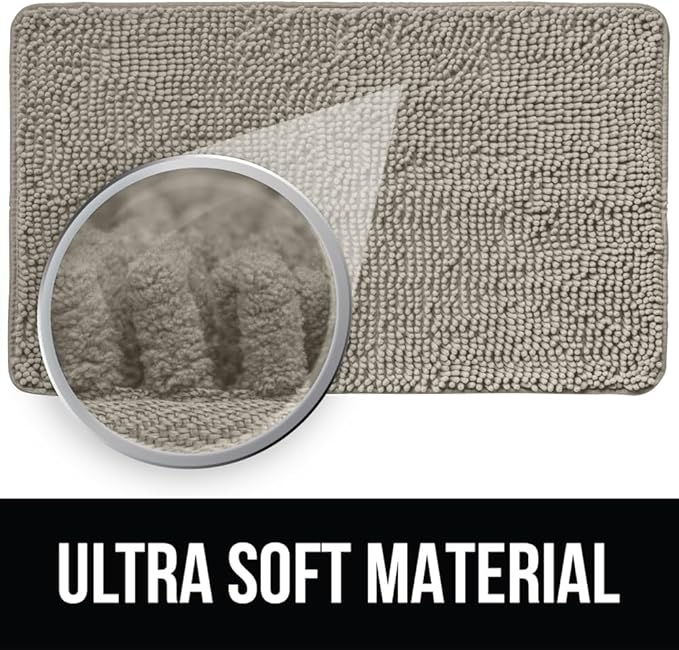 KANGAROO Bathroom Rugs, Chenille Soft Absorbent Bath Rug, Shaggy Shower Mat, Quick Dry Machine Wash Bathmat, Plush Carpet Mats for Tub, Bathtub and Room Home Decor Accessories, 36x24, Beige