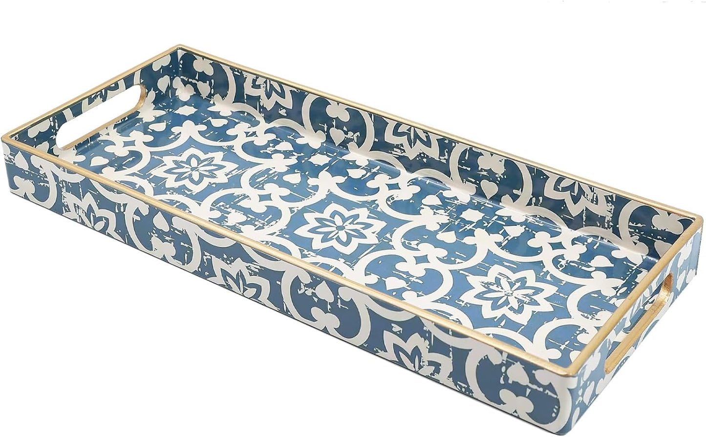 Bathroom Vanity Tray for Countertop, Small Plastic Toilet Tank Tray Versatile Storage & Organization Tray for Makeup, Perfume, Desk, Kitchen, Candles, 13.7"x6"x1.4", 35Boho1