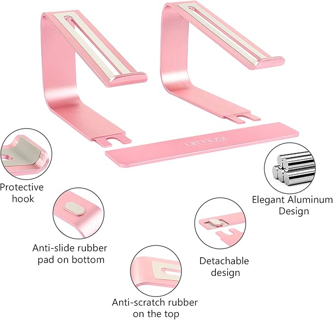 Urmust Laptop Stand for Desk - Ergonomic Computer Stand Riser Holder for MacBook Air Pro, Dell, HP, Lenovo, Samsung, Alienware Laptops 11-15.6" (Pink, Up to 15.6" Laptop)