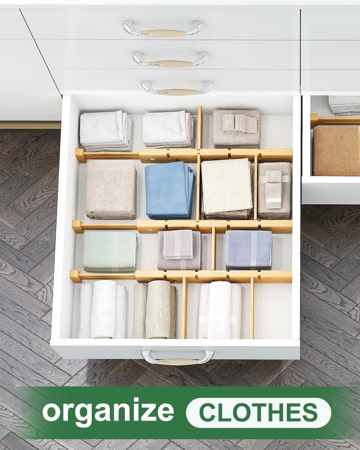 Kitchen Drawer Dividers - Adjustable Drawer Organizer for Clothes, Kitchen, Closet & Office - 8 Pack with Inserts, 13.8-18.8 Inches, Non-Slip Silicone Ends