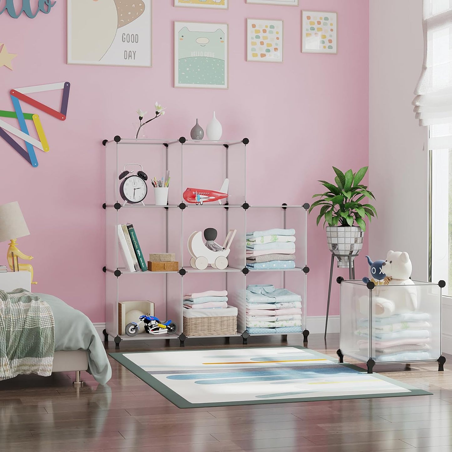 AWTATOS 8 Cube Storage Organizer, Closet Organizer Storage Shelf, Bookcase Bookshelf, DIY Stackable Storage Cubes Shelves for Closet, Bedroom, Home, Office, Translucent