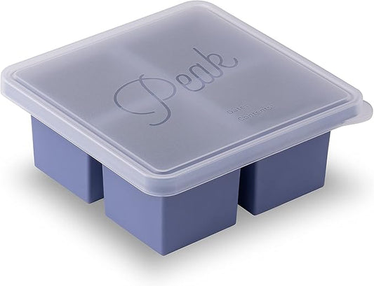 W&P Cup Cubes Silicone Freezer Tray with Lid, Blue, Makes 4 Perfect 1-Cup Portions, Freeze & Store Soup, Broth, Sauce, Leftovers, Dishwasher Safe, 4-Cup