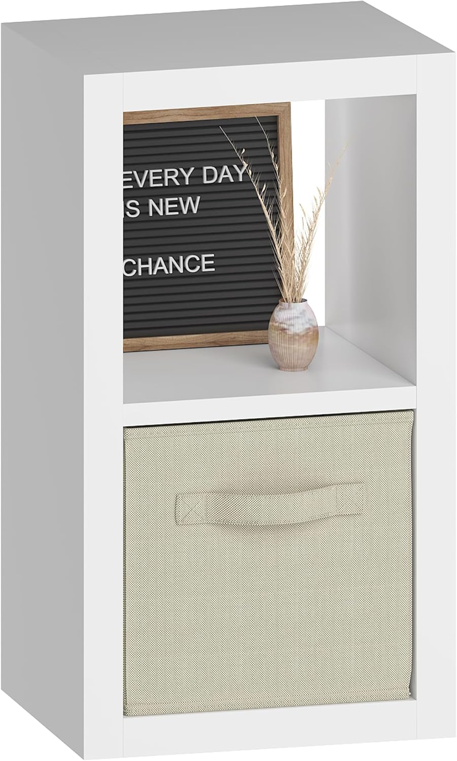 Bookshelf with Storage Bin, 2-Cube Storage Organizer, Modern Wood Open Bookcase, Multifunctional Display Shelf for Living Room, Bedroom, Home Office, White