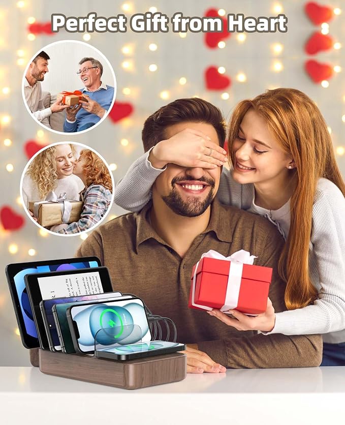 2025 𝐍𝐄𝐖 Wireless Chargers for Multiple Devices: Presents for Him Her Multi USB Charging Station for Apple Device Charging Organizer, Tablet Charging Dock, Family Electronics Charging& 6 Cables