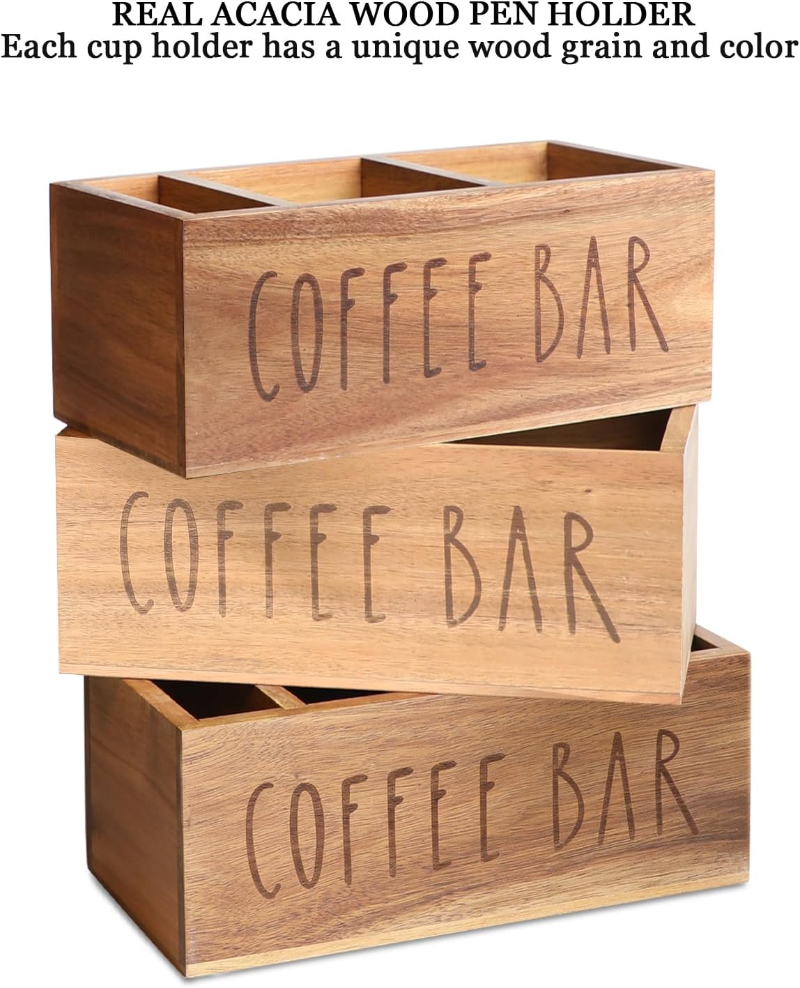 Acacia Wood Station Organizer,Coffee Station Organizer for Cup Lid Stirrers Pod, Disposable Coffee Cup Holder, Farmhouse Accessories Decor, Brown Labeled COFFEE BAR