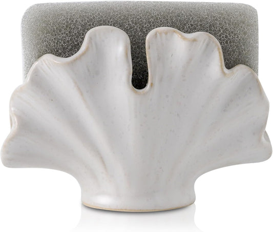 Ceramic Sponge Holder,Sponge Holder for Kitchen Sink,Compact Sink Caddy Organizer-Scouring Pad and Dish Sponge Holders,Farmhouse Kitchens Decor Cute Kitchen Gadgets Accessories(White)