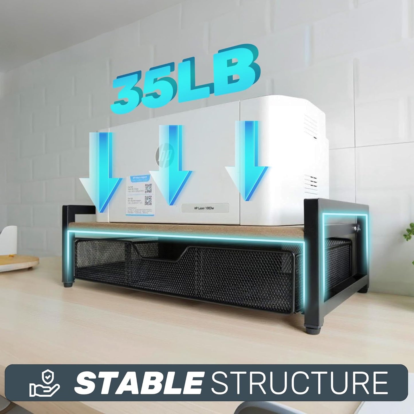 Monitor Riser,Monitor Stand for Desk -Metal Computer Riser with Solid Wood Decorative Strips.Desk Storage for Office, Home (with Storage)