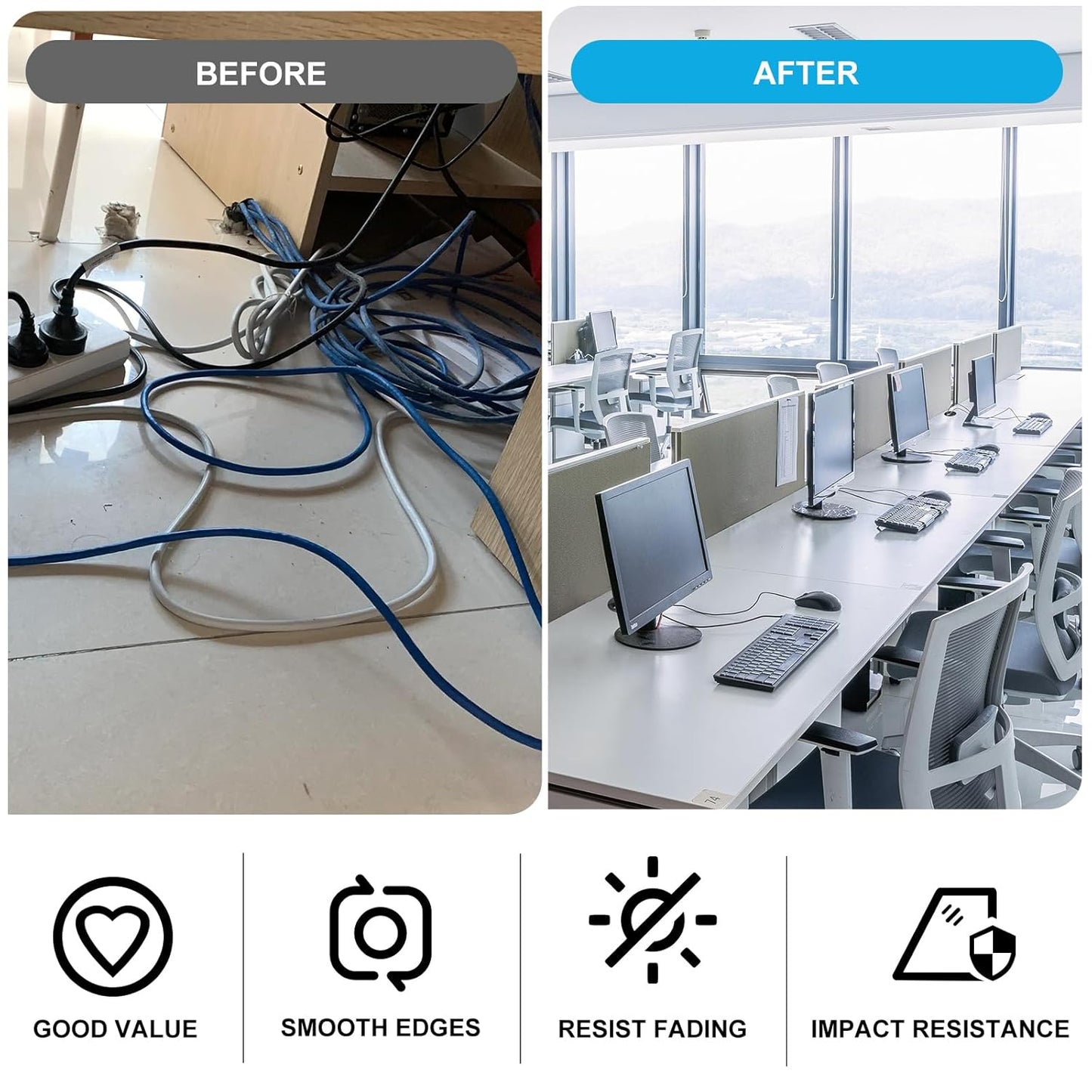 2" White Desk Grommet, JTemgle Flexible Cable Grommet Plastic Cable Hole Cover Wire Organizer Caps Desktop Cord Management for Home Office TV Stands Tabletops, 5 Pieces