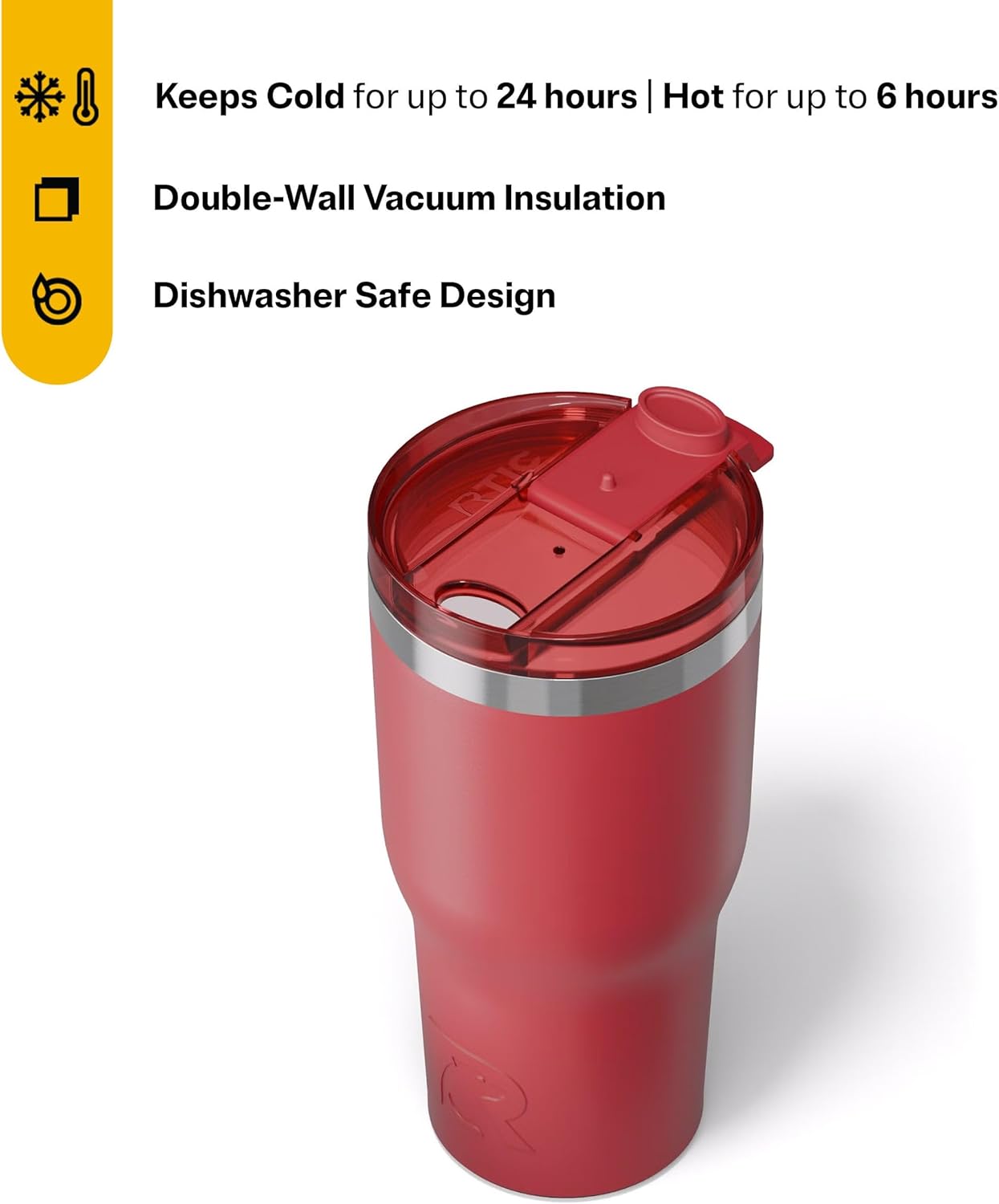 RTIC 30oz Essential Tumbler with Lid, Ceramic Lined, Insulated, Stainless Steel, Metal, Double Wall Vacuum-Insulation, Travel Cup for Iced Coffee, Tea, Hot and Cold Drink, Flag Red