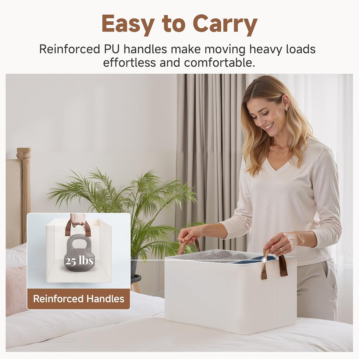 StorageWorks Closet Storage Bins, Storage Baskets for Shelves, Closet Organizers and Storage Bins with Metal Frame, Handles, Natural Color, 2-Pack