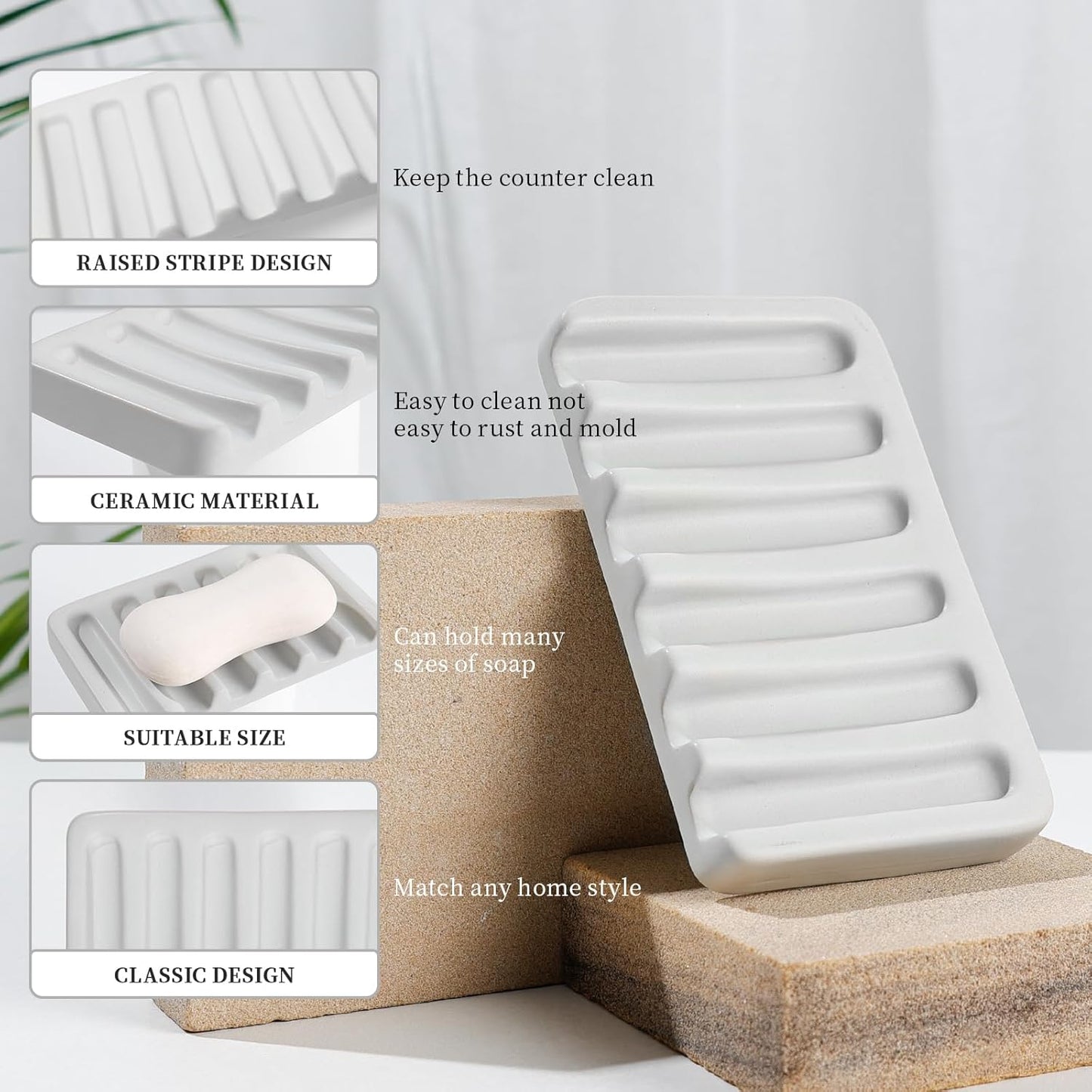 BosilunLife Light Grey Bathroom Accessories Set - Ceramic Bathroom Counter Soap Set Bathroom Decor Sets Accessories Bathroom Foam Soap Dispenser and Toothbrush Holder Set, Soap Dish, Apothecary Jars