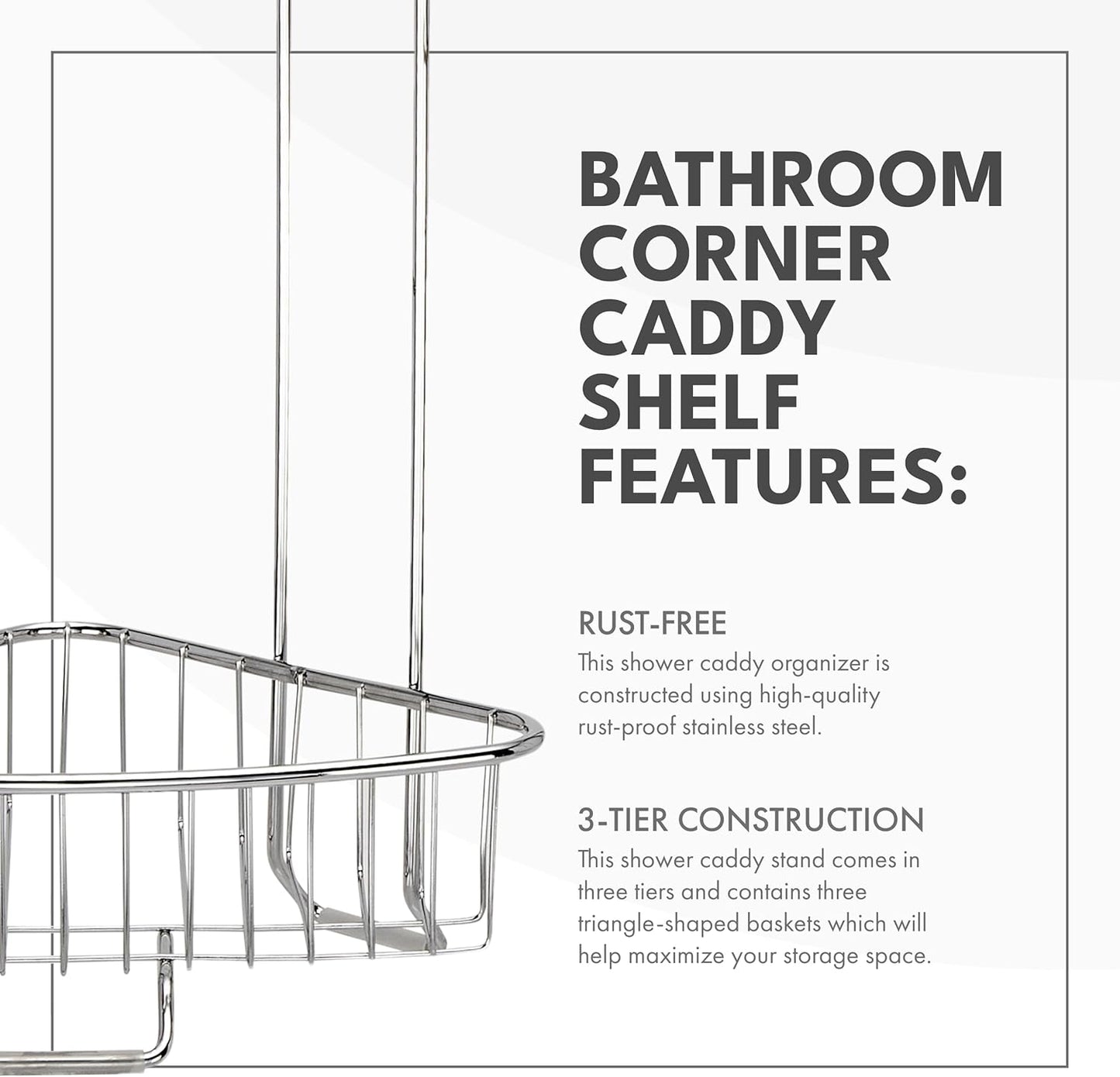 ToiletTree Products Stainless Steel Floor Shower Caddy - Corner Caddy Shelf for Bathroom and Bath Storage - Rust-Proof Caddy for Shampoo, Soap, and More