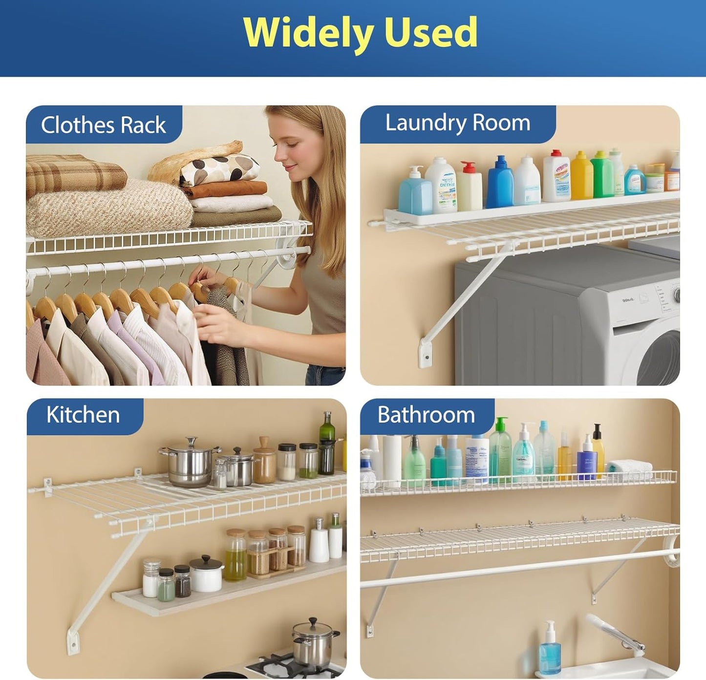 AZEAM 12 Pack 12 Inch Wire Shelf Brackets, Closet Shelf Brackets, Closet Wire Shelving with Anchors and Screws Suitability for Wardrobe and Laundry Room Shelves Installation