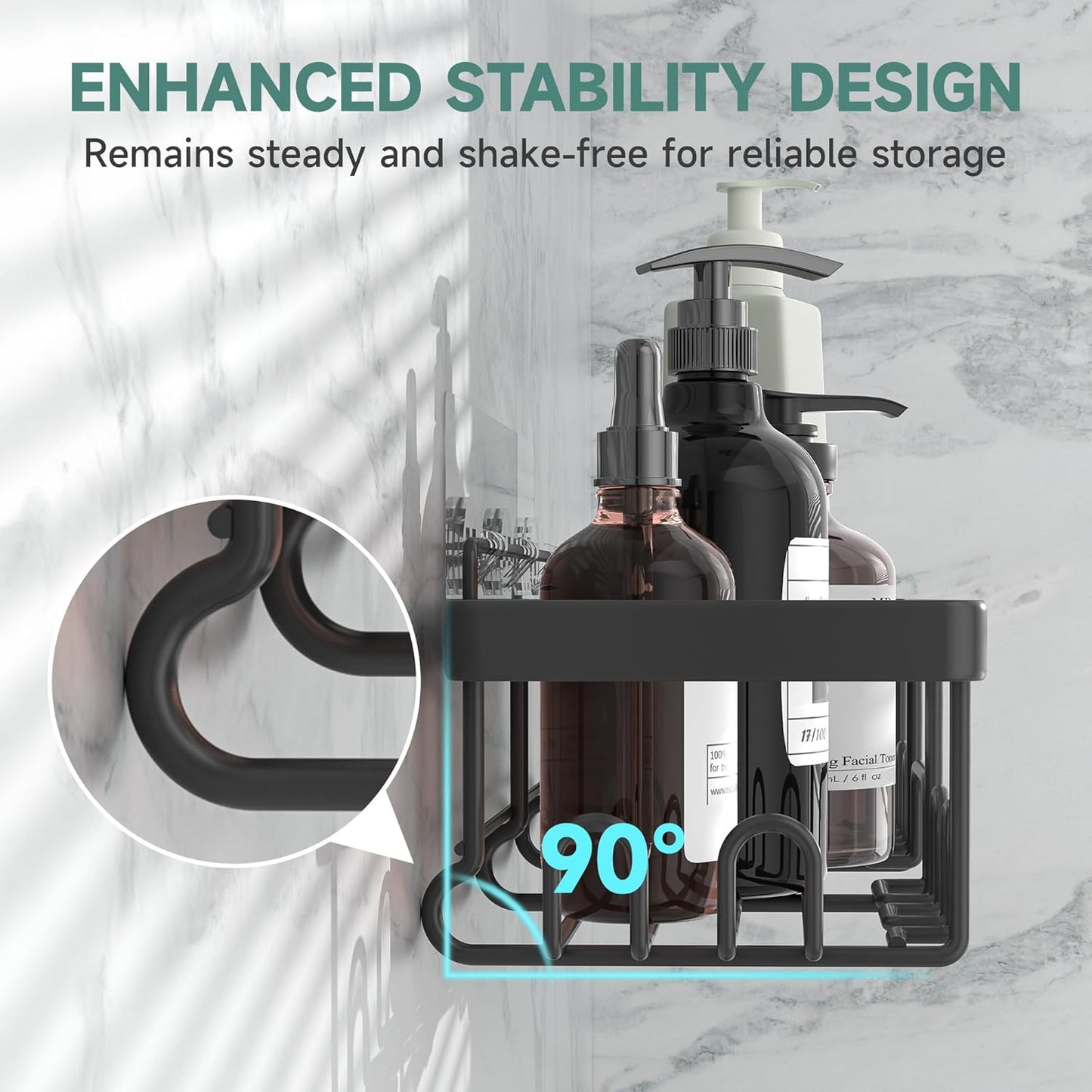 Veken Rustproof & Waterproof Shower Caddy 5-Pack, No Drilling Adhesive Wall Mounted Shower Shelves, Racks For Inside Shower, Large Bathroom Organizer Storage Accessories, Ideal for Home&Kitchen, Black