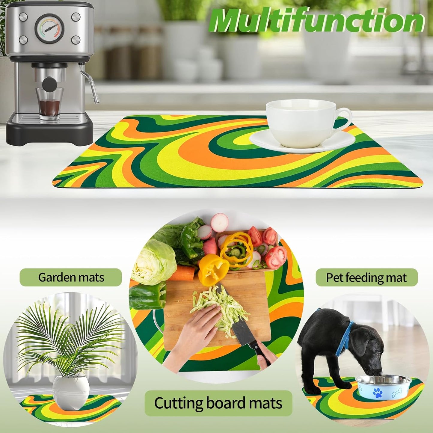 Large stone kitchen countertop drying mat, instant drying stone mat, foldable water-absorbent diatomaceous earth drying mat for kitchen plates, cups, (Geometry, 24*16)