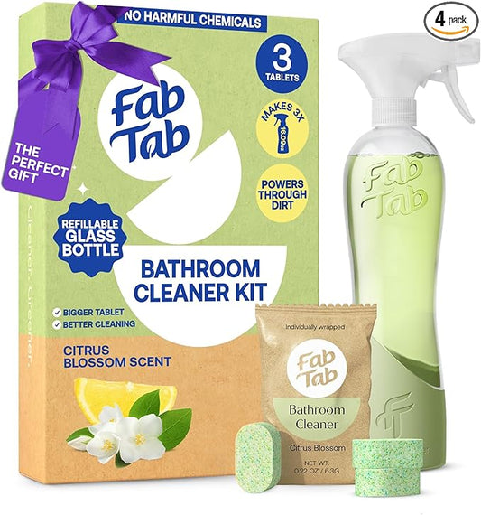 Fab Tab Bathroom Cleaner Starter Kit - Natural Cleaning Products - Household Cleaners - All-Purpose Cleaner Tablets - Plant-Based - Plastic-Free | Citrus Scent | No Harsh Chemicals