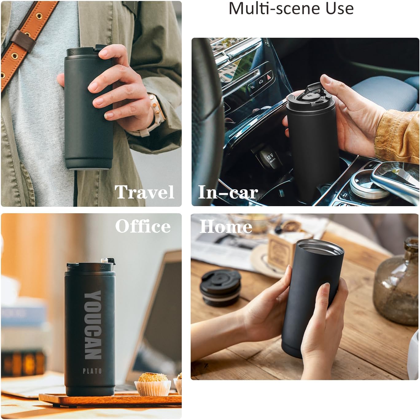 14oz Travel Coffee Tumbler,Travel Coffee Mug for Men or Women,Thermal Cup for Hot and Cold Drinks, To Go Coffee Cup,Stainless Steel Insulated Travel Coffee Tumbler with Leak Proof Lid, Tea Mug,Black