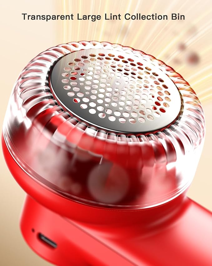 coldSky Rechargeable Fabric Shaver, Lint Shaver with Digital Display, Sweater Shaver with 6-Leaf Blades and Safety Lock, 3-Speeds Defuzzer Remove Fuzz, Pills from Clothes, Furniture, Sofa, Blanket Red