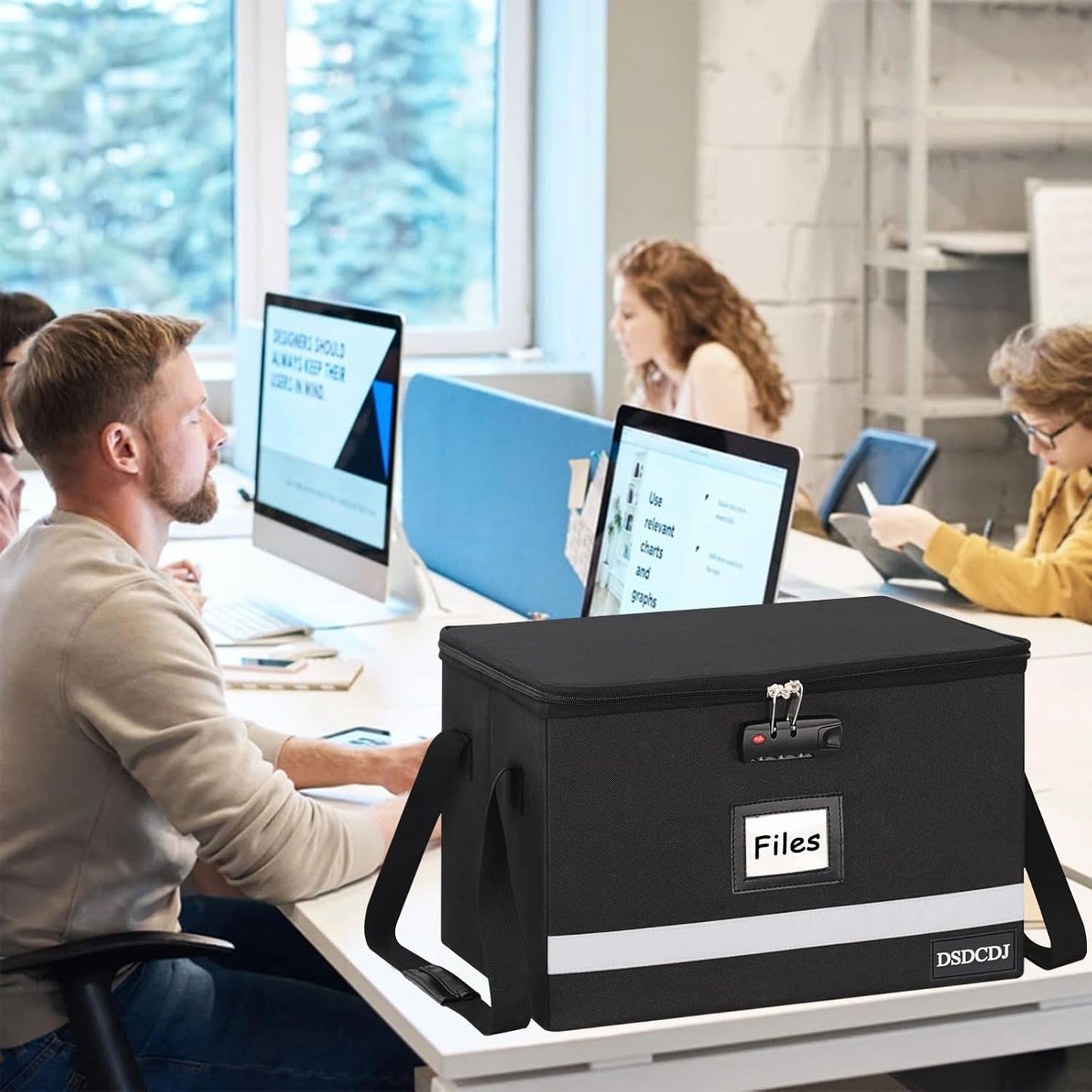 File Box with Lock - Portable File Organizer Box with Handle, Sturdy Important Document Organizer with Label, Slide, Reflective Strip for Hanging Letter/Legal Folder