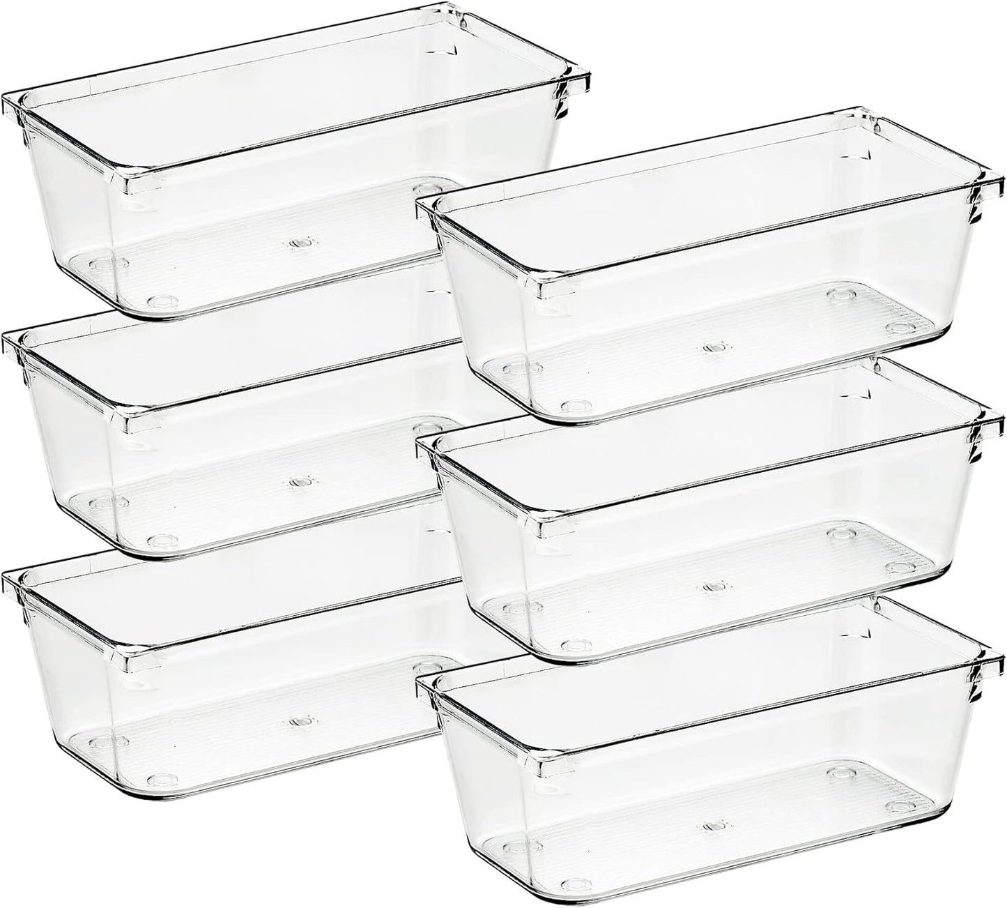 Ravinte 6 Pack Drawer Organizer - 3" X 6" Plastic Storage Bins, Acrylic Organizers with Non-Slip Pads Clear Desk Storage Tray for Makeup, Jewelries, Kitchen Utensils, Bathroom and Office