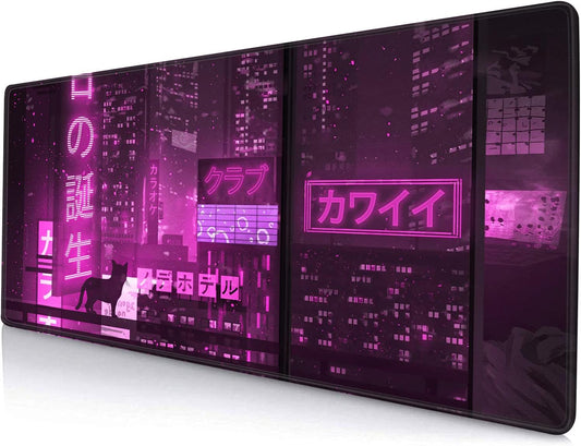 Gaming Mouse Pad, Large Anime Mouse Pads for Desk, Non-Slip Rubber Base Mousepad, Keyboard Mouse Mat Desk Pad with Stitched Edges, 31.5x11.8 inch