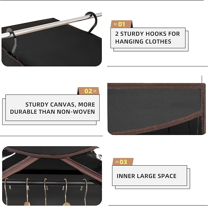 STORAGE MANIAC 2-Pack Hanging Garment Bag Zipper Cover with Sealed Clear Window, Long Garment Cover for Closet Storage Wardrobe Clothes Protector, Large Garment Storage Bag for Dresses,Suits, Black