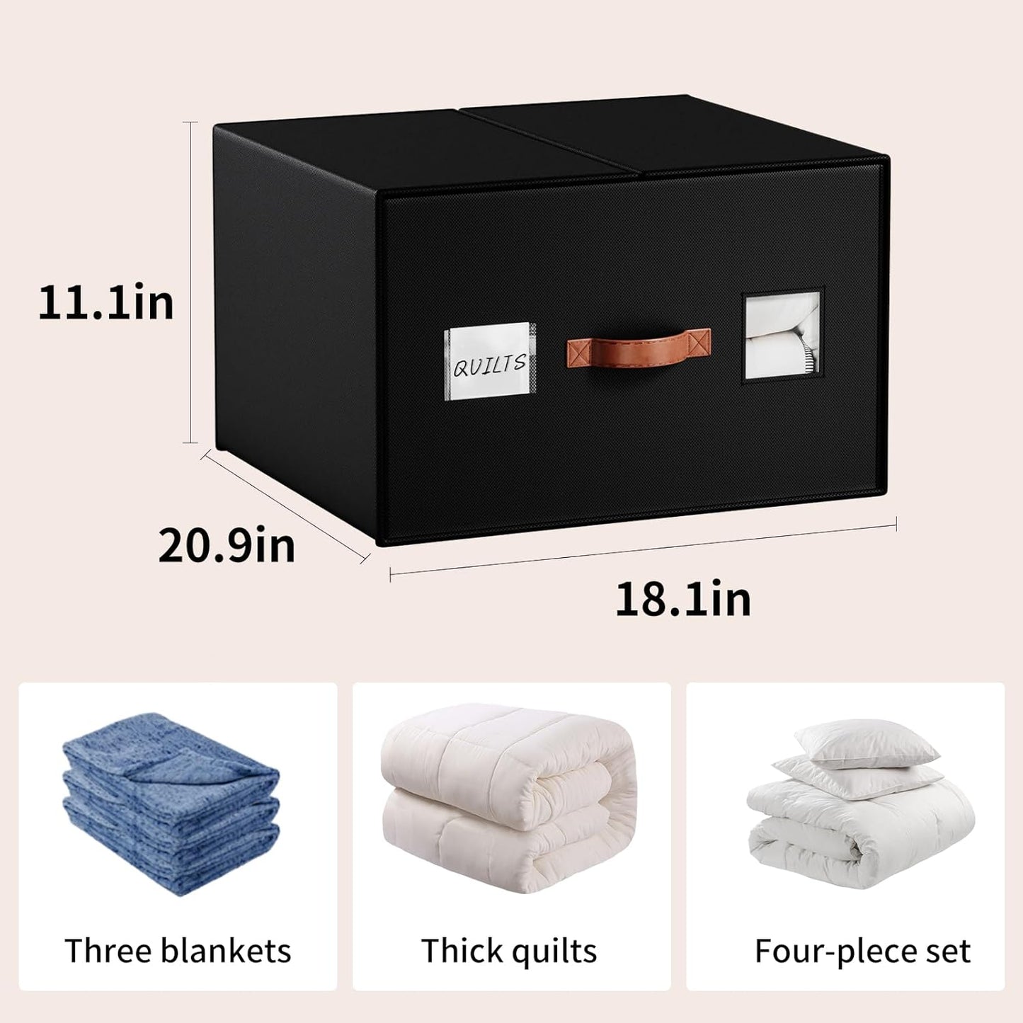 2 Pack Large blanket Storage Organizers, 70L black comforter storage bags with Reinforced Walls ，Foldable 21"x18"x11" Space-Saving Design for Bedding Storage & sheet Organize