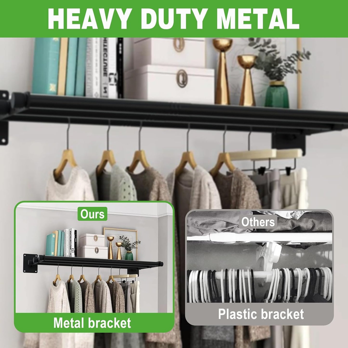 Closet Shelves Wall Mounted, 28 Inches Heavy Duty Closet Rod with Shelf Metal Utility Shelf for Wall, Closet, Laundry Room