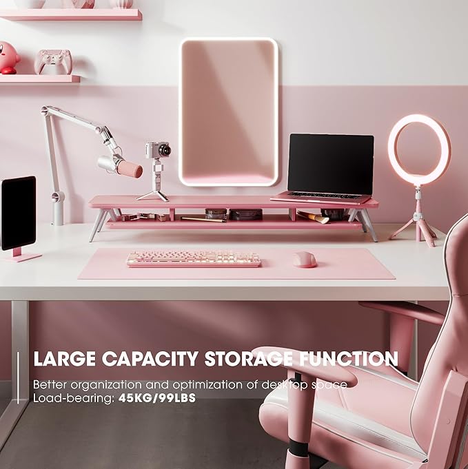 Fenge Dual Monitor Stand, Monitor Stands Riser for 2 Monitors, 42.5 Inch Wood Desk Shelf with Storage Organizer and Cable Management for Office Desk Accessories