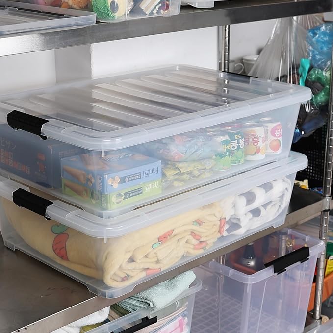 Gloreen 3 Pack Large Under Bed Storage Boxes with Wheels, 50 Quart Clear Plastic Lidded Storage Bins