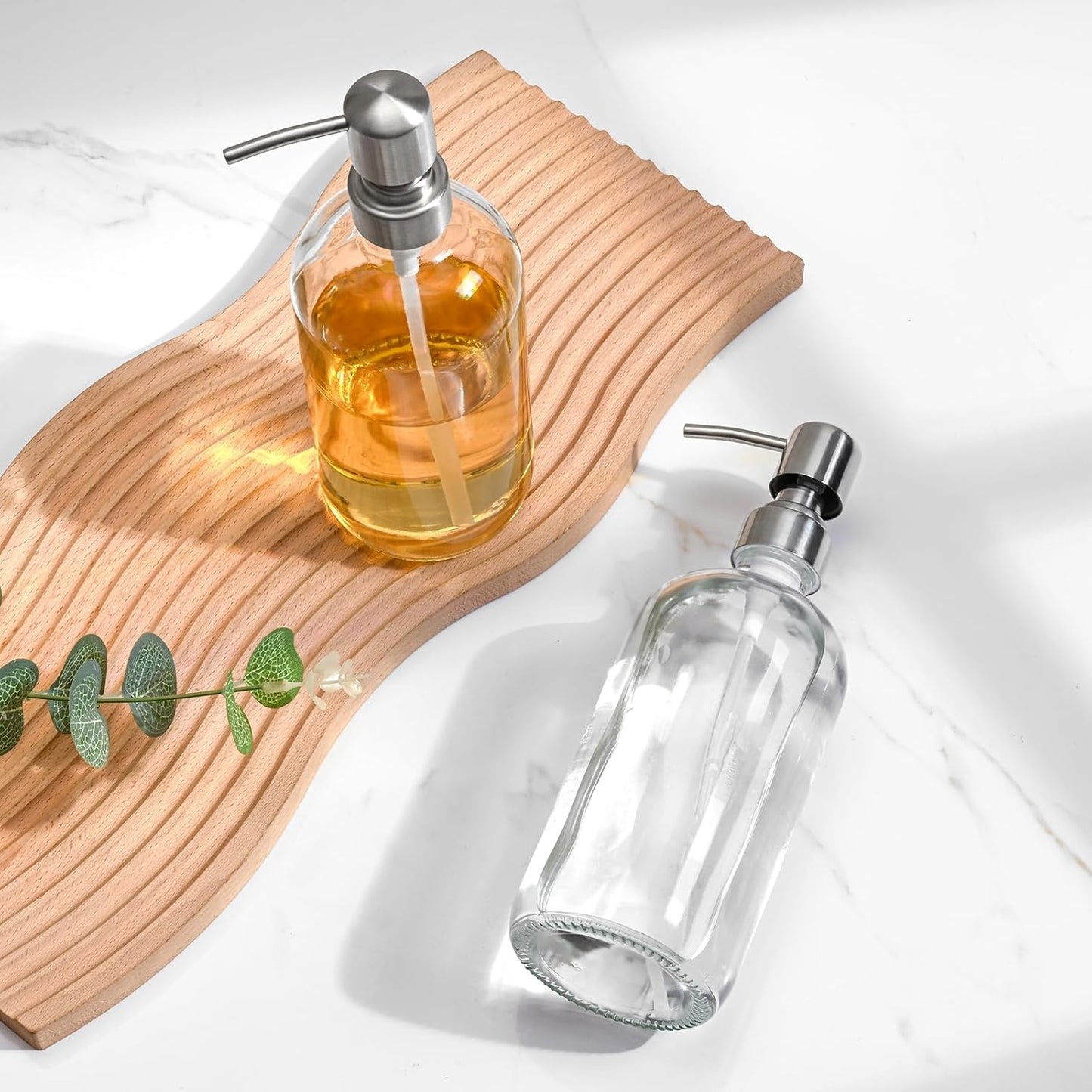 Clear Glass Soap Dispenser with 304 Stainless Steel Pump 17 oz for Kitchen Dish Soap and Bathroom Hand Soap Bottle