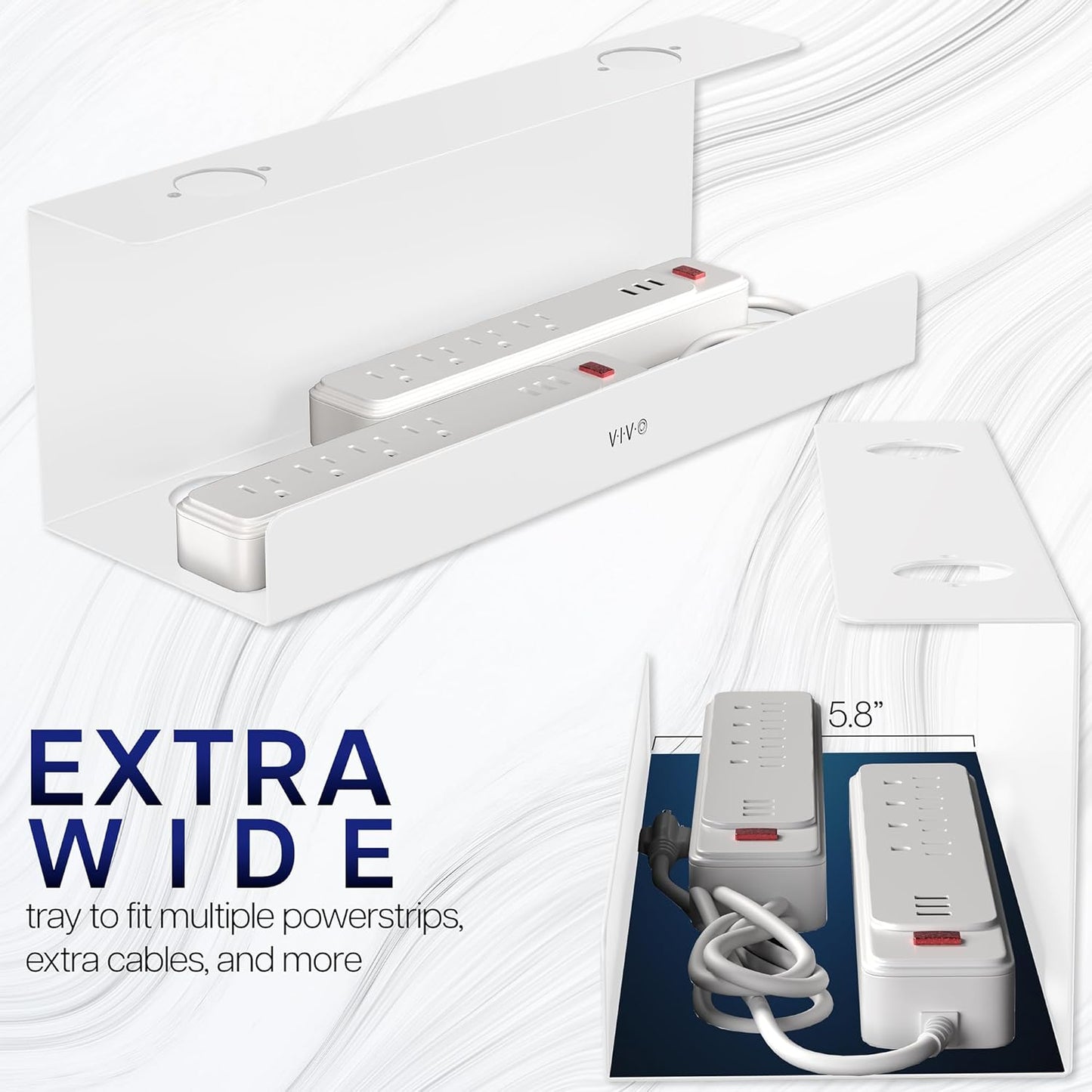 VIVO Under Desk 17 inch Extra Deep Cable Management Trays, Power Strip Holders, Cord Organizers, Wire Tamers for Office and Home, White, 2 Pack, DESK-AC16-2CW