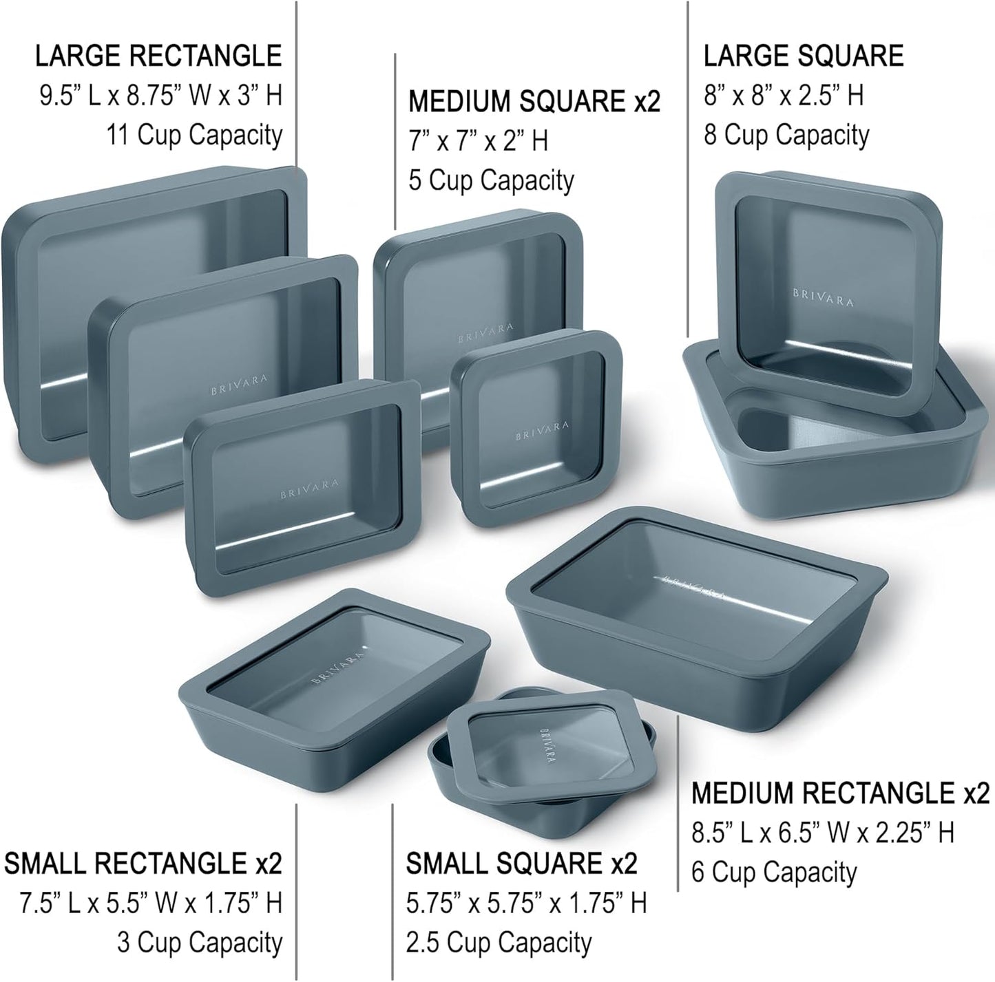 Ceramic Coated Glass Food Storage Containers | No PTFE, PFOA, PFAS, and BPA | Reusable Non Toxic Meal Prep Containers with Glass Lids | Easy To Store | 10 Piece Set [Dusk]