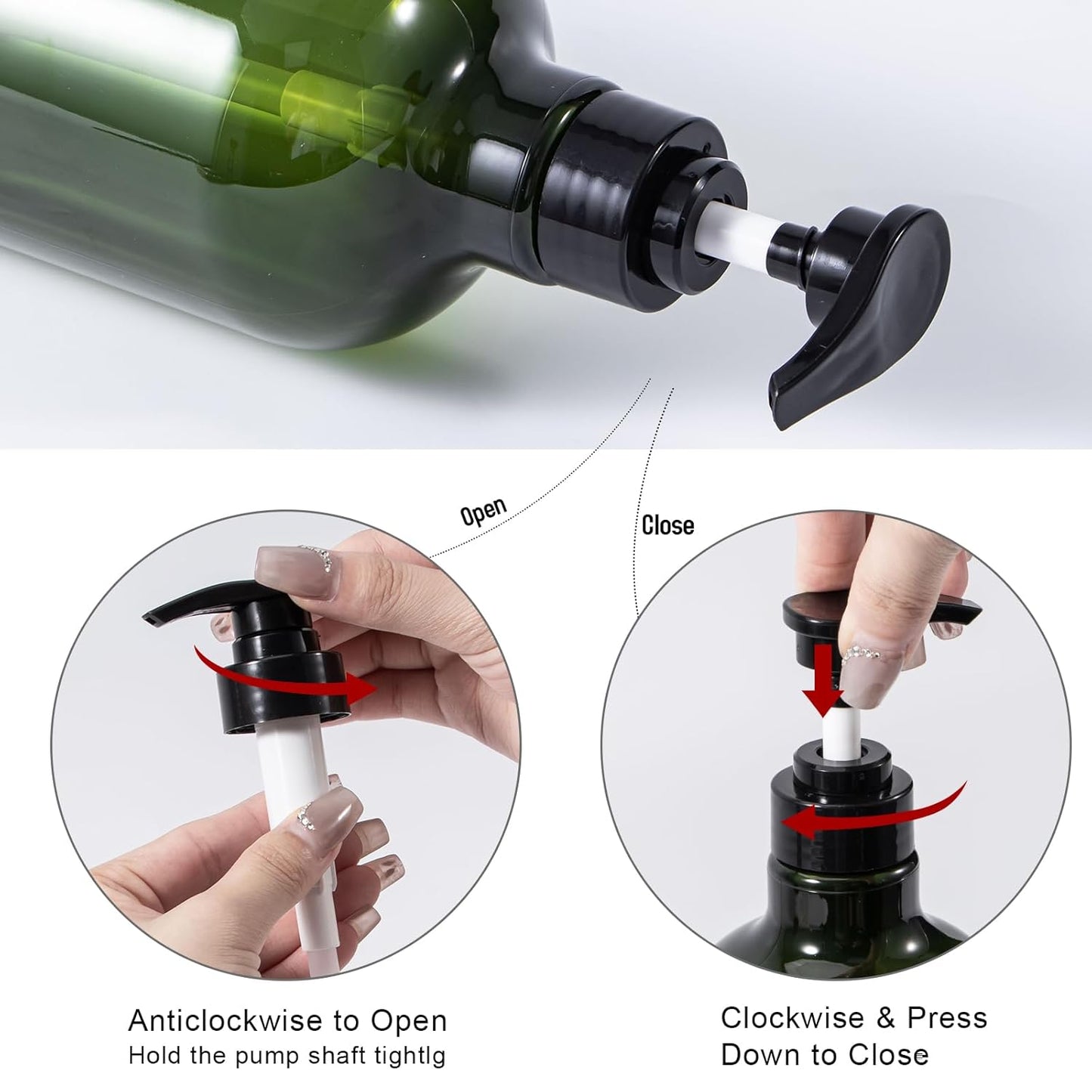 Yebeauty Pump Bottle Dispenser, 33.8oz 1000ml Refillable Shampoo Pump Bottles Empty Plastic Shower Soap Dispenser Large Liquid Containers for Conditioner Body Wash, Bathroom Kitchen, 2 Pack Green