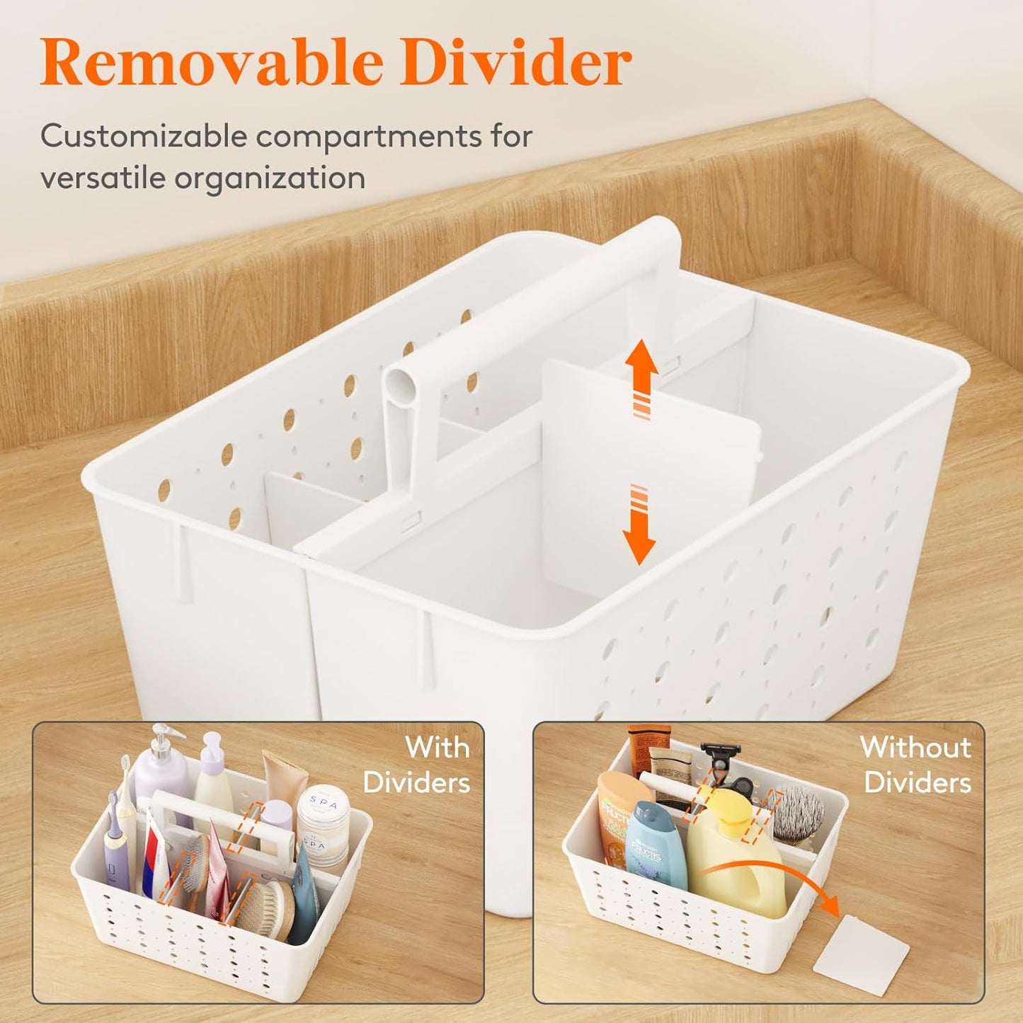 Lifewit Portable Shower Caddy with Handle, 3 Pcs Plastic Shower Caddy Dorm with Holes, Clean Organizer Basket for Bathroom, College, Dorm Room Essentials, White