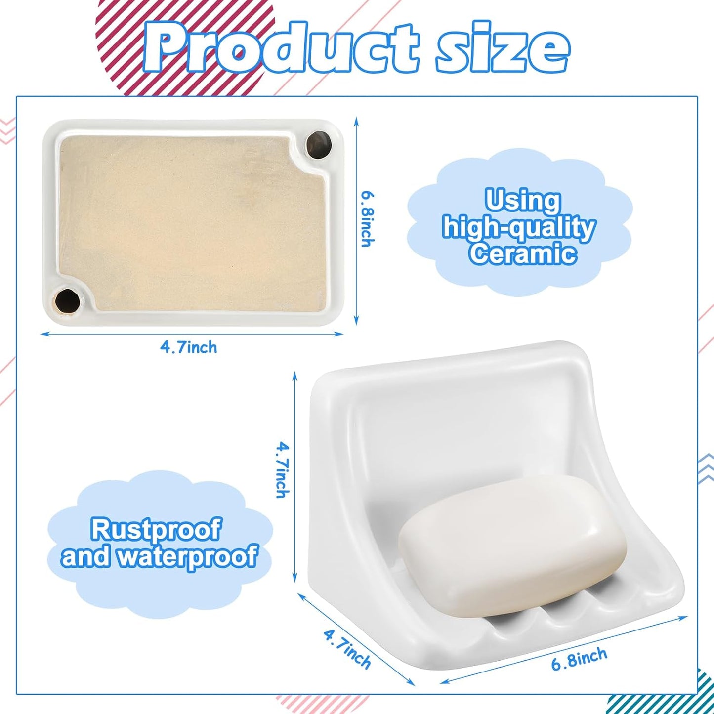 6.75 x 4.7 Inches White Vintage Ceramic Soap Dish Retro Ceramic Holder Porcelain Soap Tray for Home Bathtub Bathroom Shower Accessories Easy to Clean