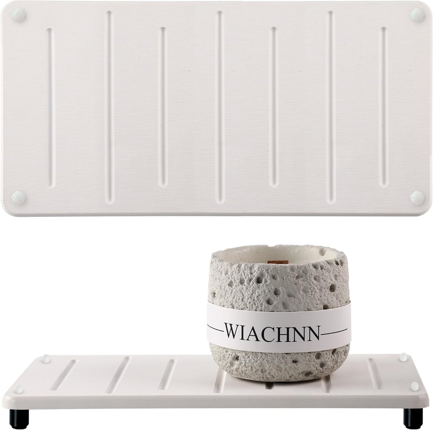 2PCS Water Absorbing Stone Drying Mat for Bathroom Sink & Kitchen Counter Organizer, Instant Dry Soap Dispenser Sponge Holder, Sink Caddy, Vanity Tray (10"x5"-White)